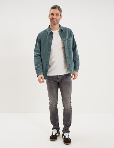 Surchemise en jean coton d&eacute;lav&eacute; vert fonc&eacute; homme