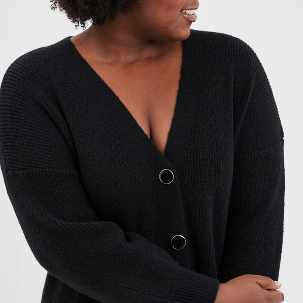 gilet boutonne a col en v noir femmegt Gilet boutonné à col en V noir femme grande taille
