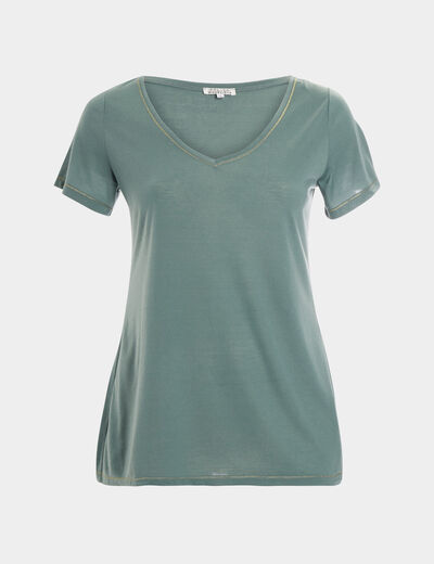 T-shirt manches courtes col V vert foncé femme grande taille