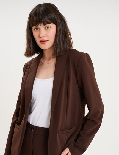 Blazer col tailleur manches longues marron fonc&eacute; femme