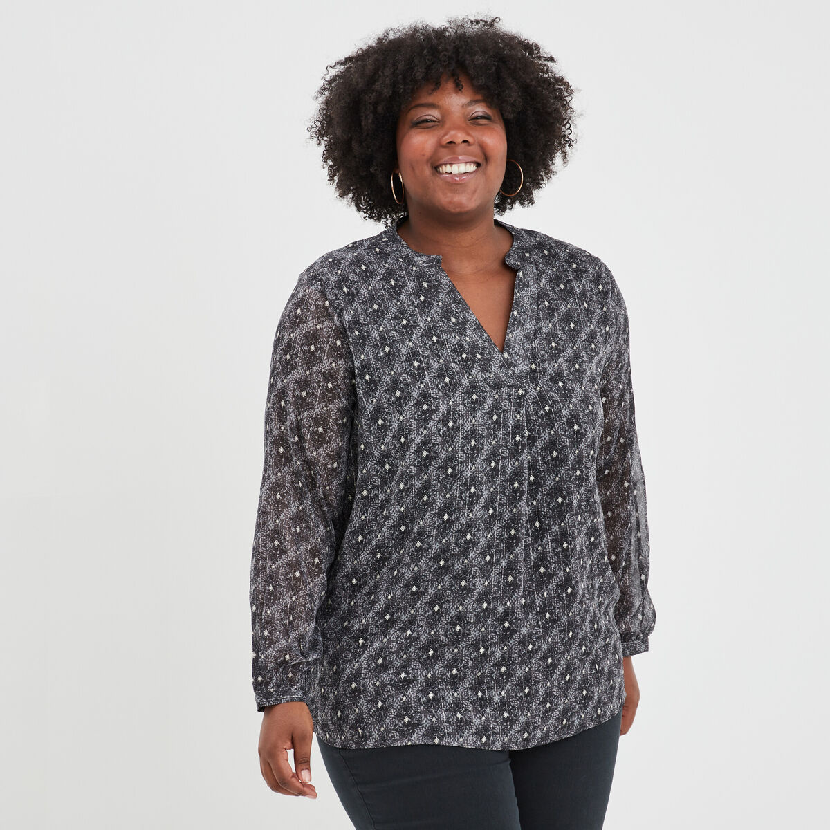 Blouse fils métallisés manches longues noir femme grande taille