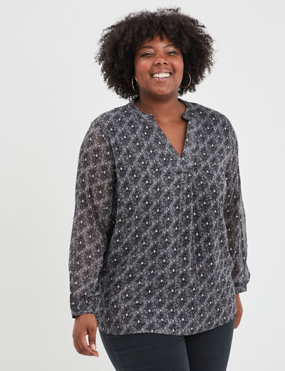 Blouse fils métallisés manches longues noir femme grande taille