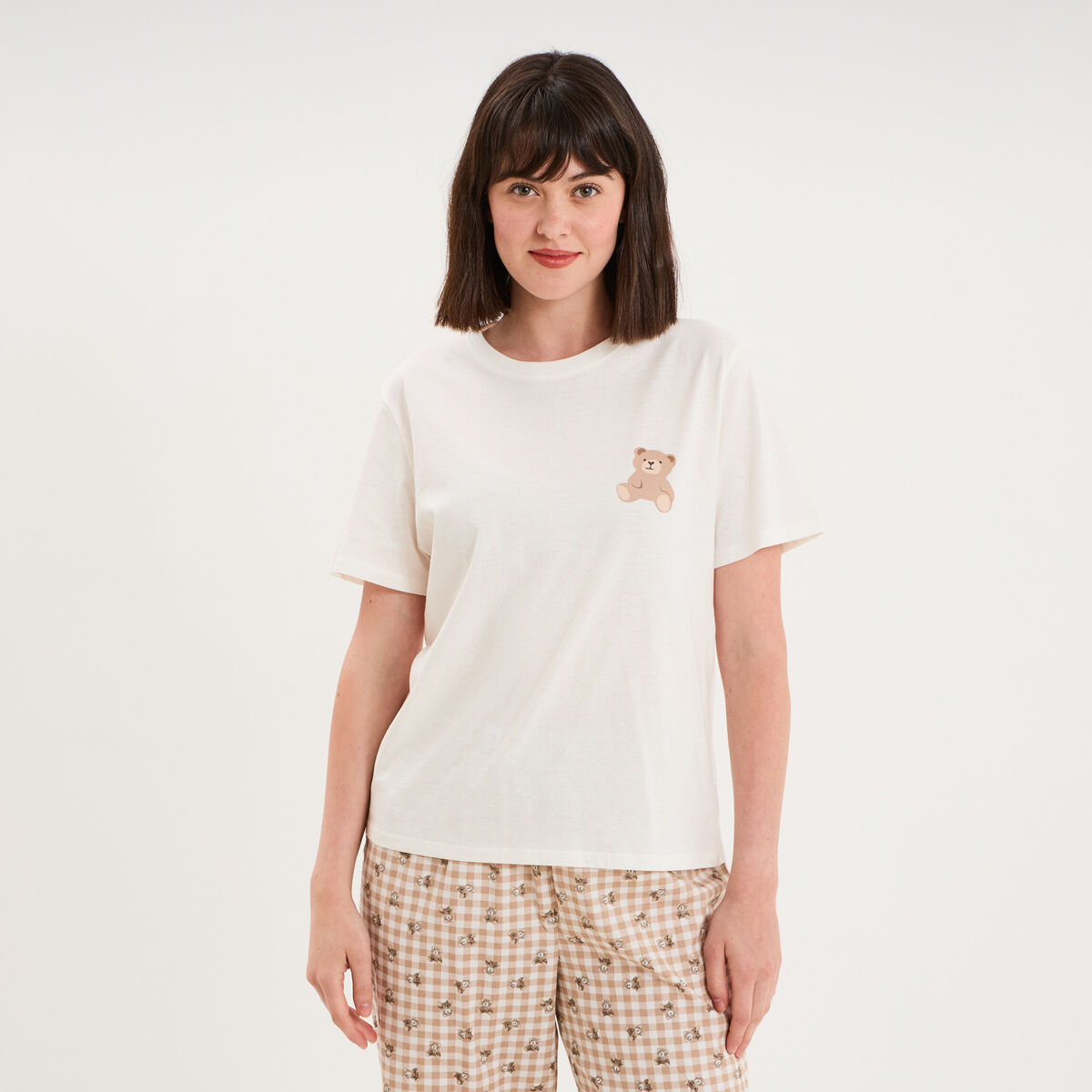T-shirt col rond manches courtes coton blanc femme
