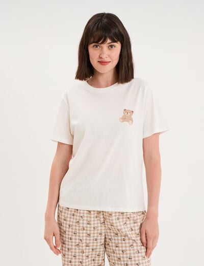 T-shirt col rond manches courtes coton blanc femme