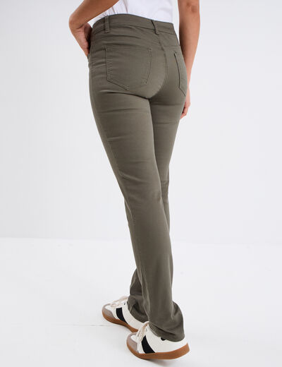 Pantalon slim en coton elasthanne vert kaki femme