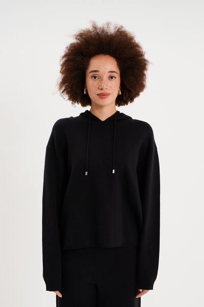 Sweat hoodie ample &agrave; capuche noir femme