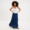 Jupe longue fluide taille &eacute;lastiqu&eacute;e bleu marine femme