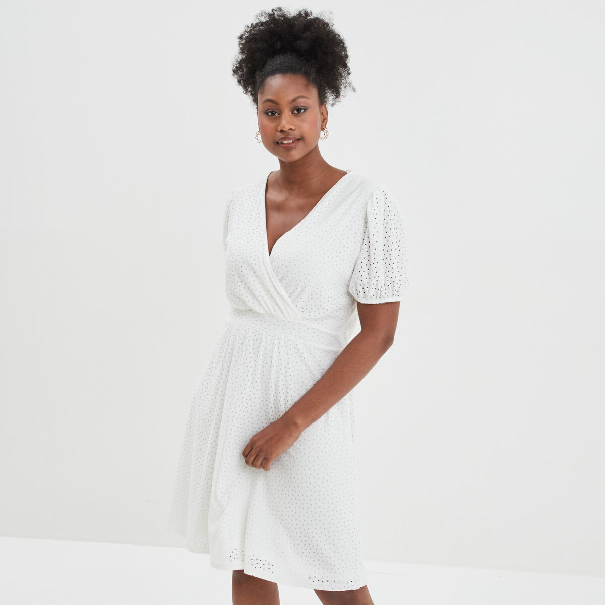 Robe patineuse broderie anglaise blanc femme