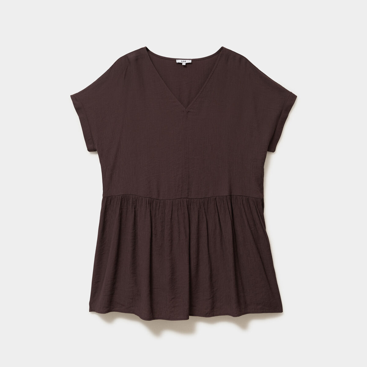 Robe courte fluide manches courtes marron fonc&eacute; femme