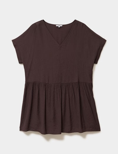 Robe courte fluide manches courtes marron fonc&eacute; femme