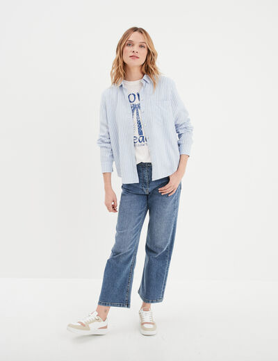 Chemise en lin mélangé bleu lavande femme