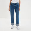 Jean droit cropped bas revers denim stone femme