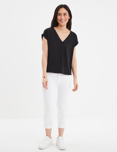 Pantacourt slim 5 poches blanc femme