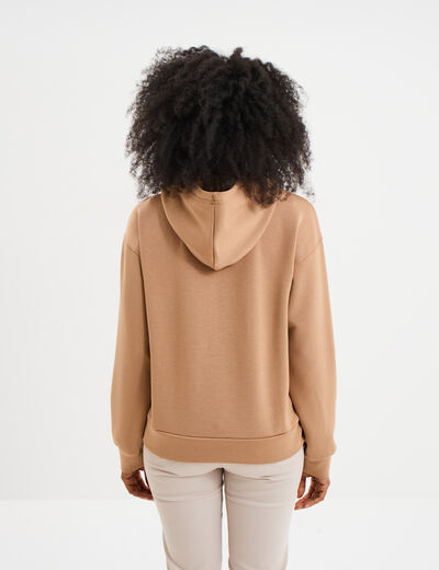 Sweat hoodie manches longues à capuche taupe femme