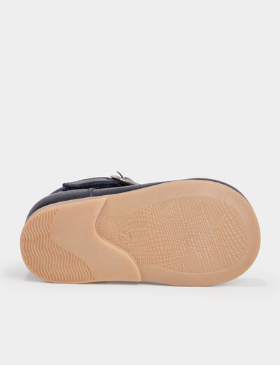 Chaussures salomé en cuir bleu bébé garçon