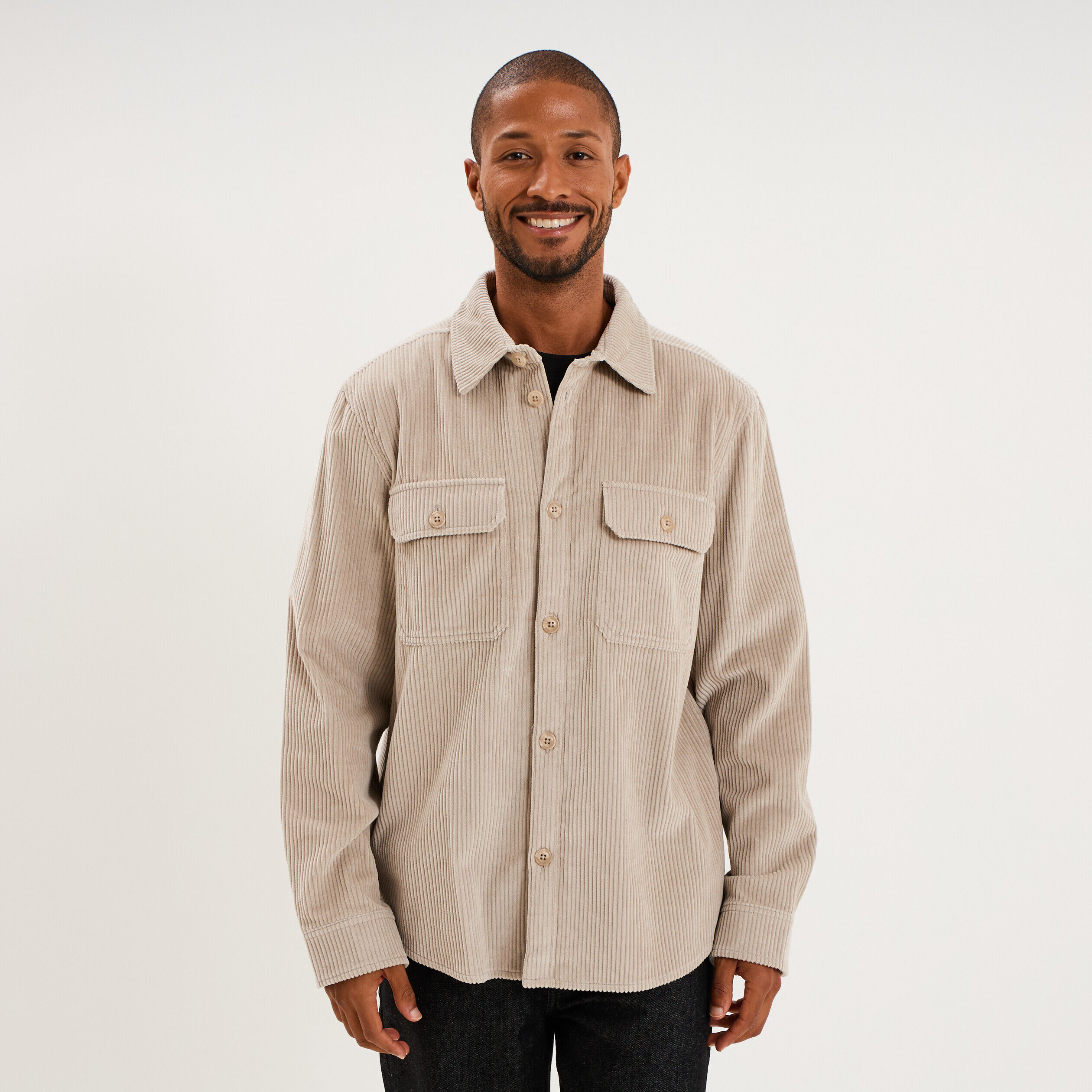 Surchemise droite velours côtelé coton gris clair homme CREEKS