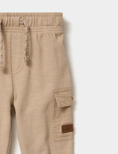 Pantalon battle taille &eacute;lastiqu&eacute;e coton marron clair b&eacute;b&eacute; gar&ccedil;on