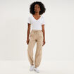 Pantalon molleton cargo droit cropped beige femme
