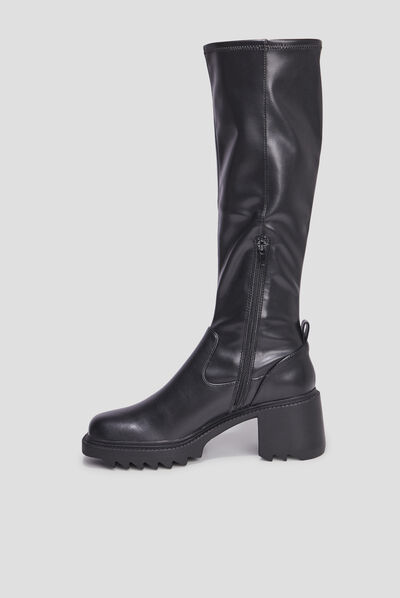 Bottes hautes semelles chunky noir femme