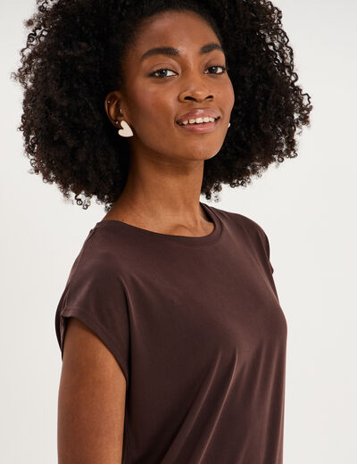T-shirt manches courtes coupe droite marron fonc&eacute; femme