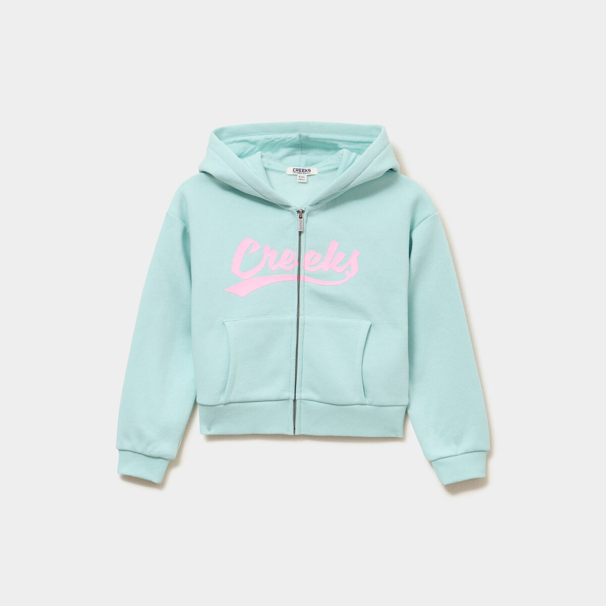 Sweat zipp&eacute; &agrave; capuche vert pastel fille