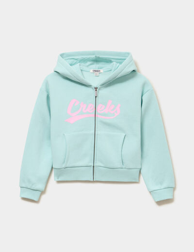 Sweat zipp&eacute; &agrave; capuche vert pastel fille