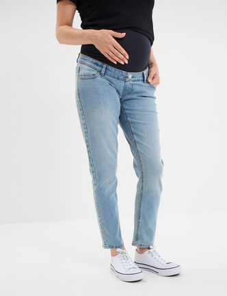 Jeans grossesse slim 7/8ème avec bandeau denim double stone femme maternité