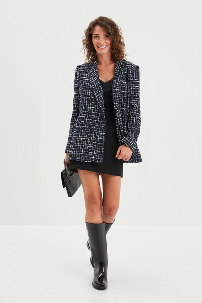 Veste blazer tweed boutonnée Mosquitos bleu foncé femme