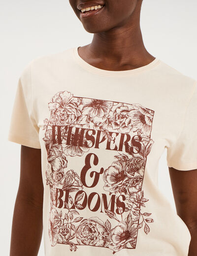T-shirt ajust&eacute; manches courtes coton ivoire femme