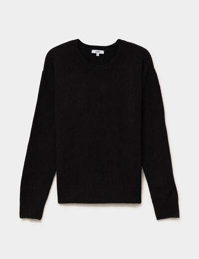 Pull col rond manches longues noir femme