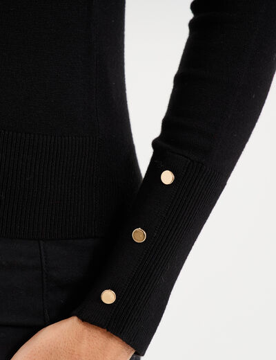 Pull col roul&eacute; avec boutons poignets noir femme