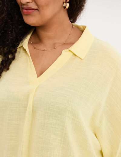 Blouse oversize manches courtes coton jaune clair femme grande taille