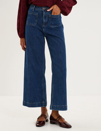 Jean large poches plaqu&eacute;es denim stone femme