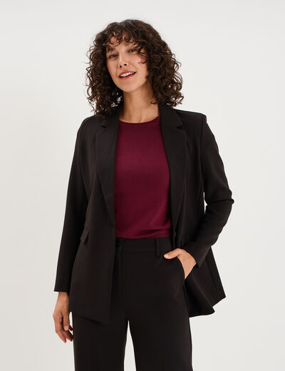 Blazer ajust&eacute; mi-long 1 bouton noir femme