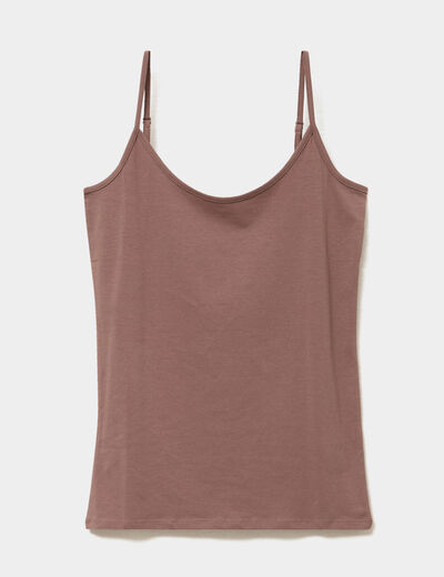 D&eacute;bardeur coton bretelles r&eacute;glables marron cognac femme