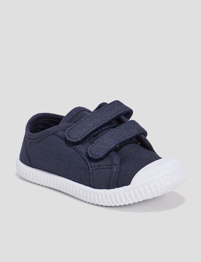 Tennis en toile bout renforc&eacute; &agrave; scratchs bleu marine gar&ccedil;on