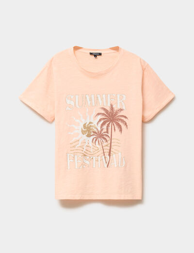 T-shirt manches courtes coton orange fluo femme