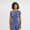 T-shirt de sport court ajust&eacute; bleu fonc&eacute; femme