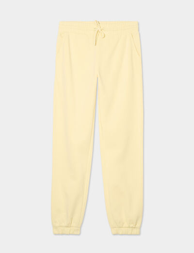 Pantalon jogging droit molleton jaune clair femme