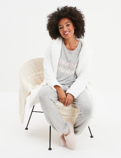 Ensemble pyjama pantalon fluide 2 pièces gris clair femme