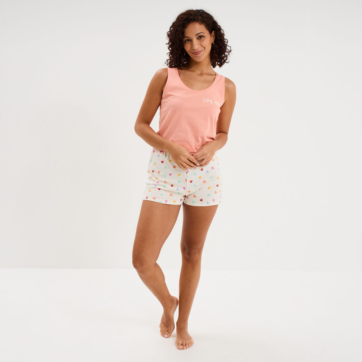 Bas de pyjama short coton ecru femme