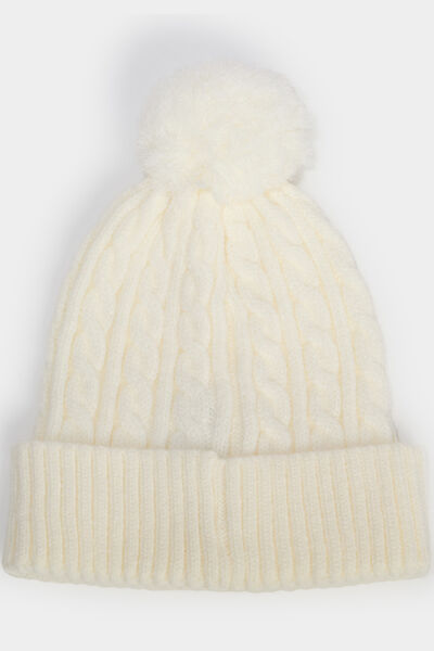 Bonnet &agrave; pompon ivoire fille