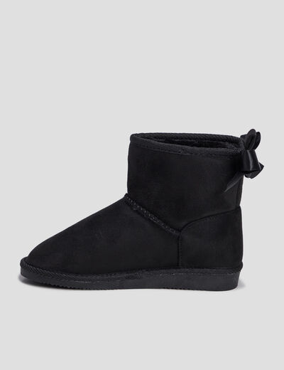 Bottines fourrées noeud effet satin noir fille