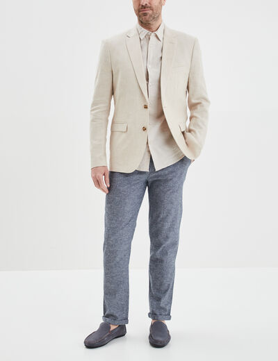 Chemise manches courtes lin mélangé gris clair homme