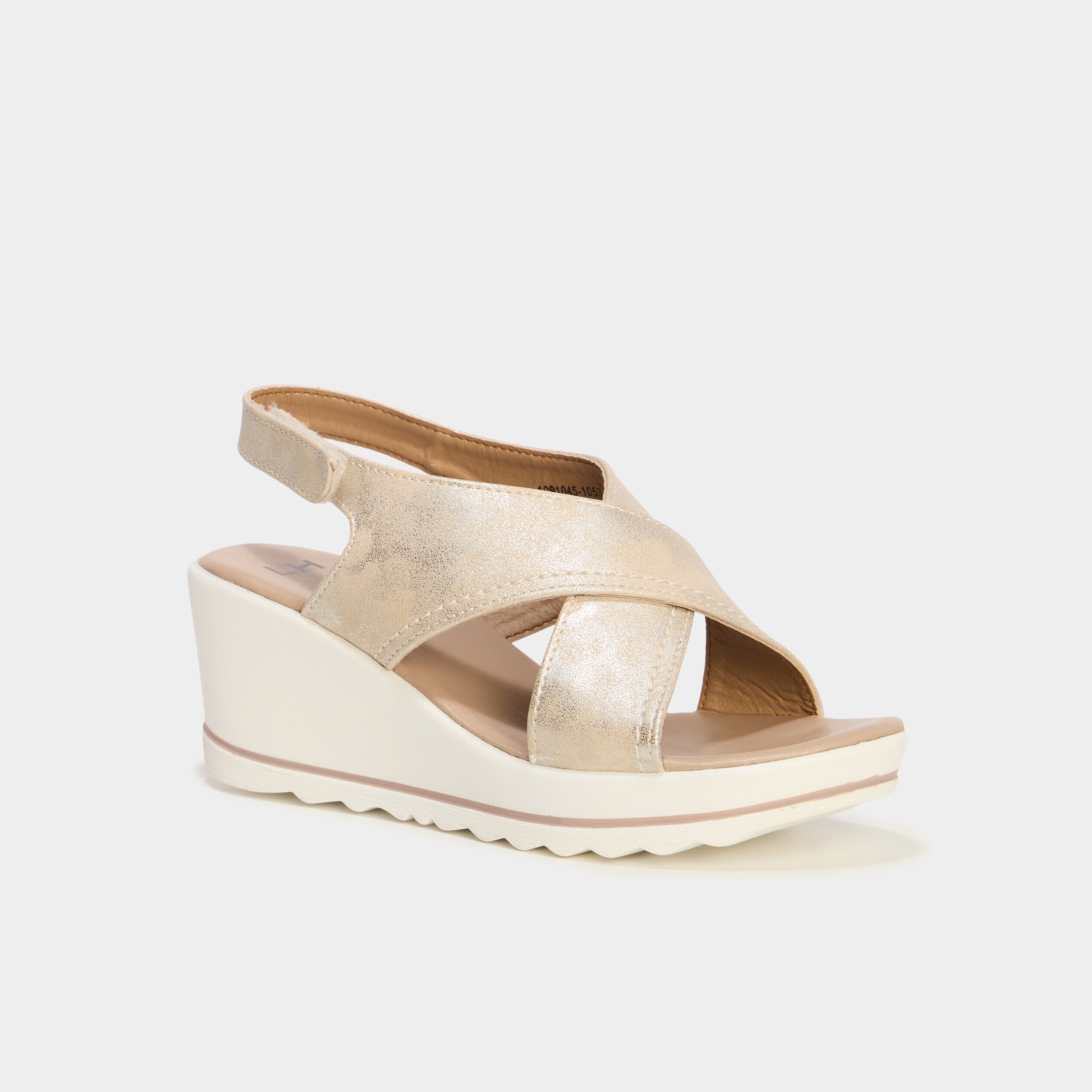 Sandales compensées brides croisées jaune or femme LH