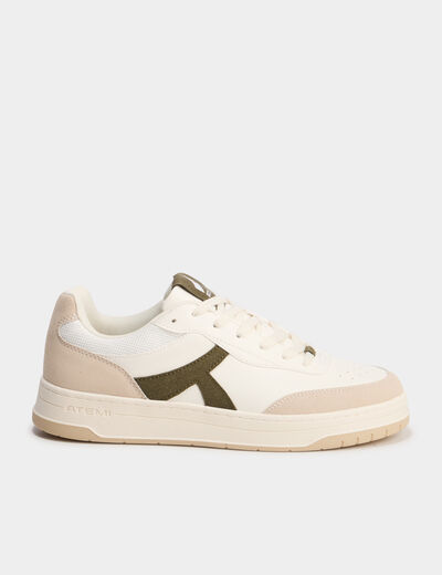Tennis basses &agrave; lacets semelle plate vert kaki homme