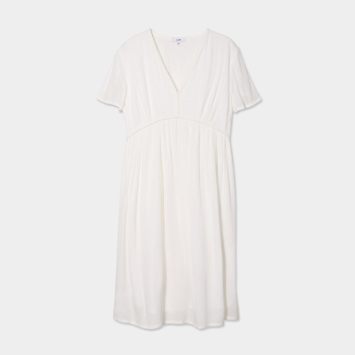 Robe col en V détails tressés blanc femme
