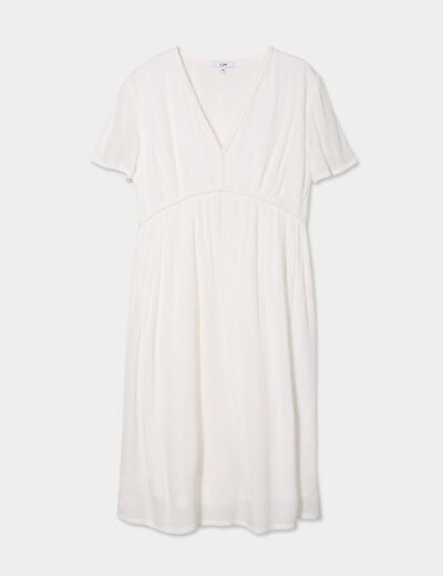 Robe col en V détails tressés blanc femme