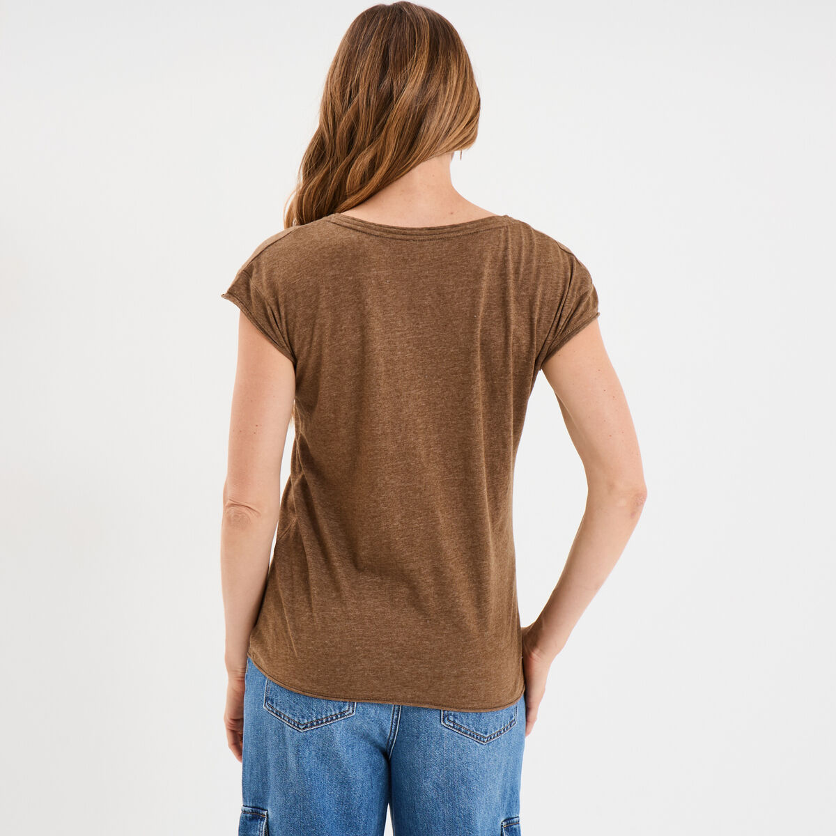T-shirt col v poche poitrine Creeks taupe femme