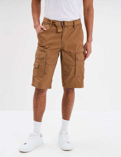 Bermuda cargo côtelé ceinturé Trappeur marron clair homme